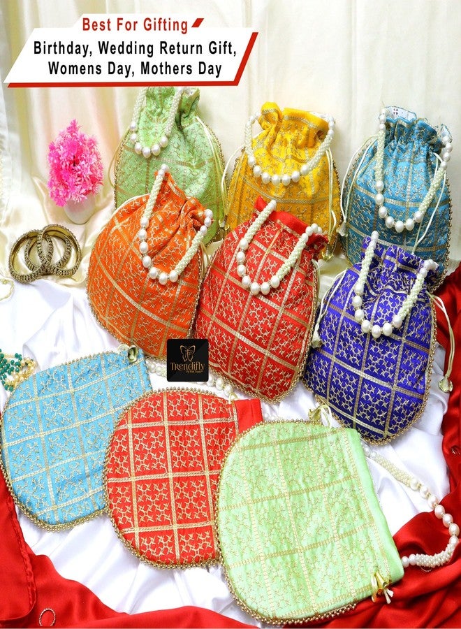 Trendifly Traditional pearl handle Potli bag Bridal Wedding Return Gift Drawstring batua wholesale for girl ladies shagun guest Baby Shower women evening party Ethnic Purse Gifting (Set Of 10) - Image 5